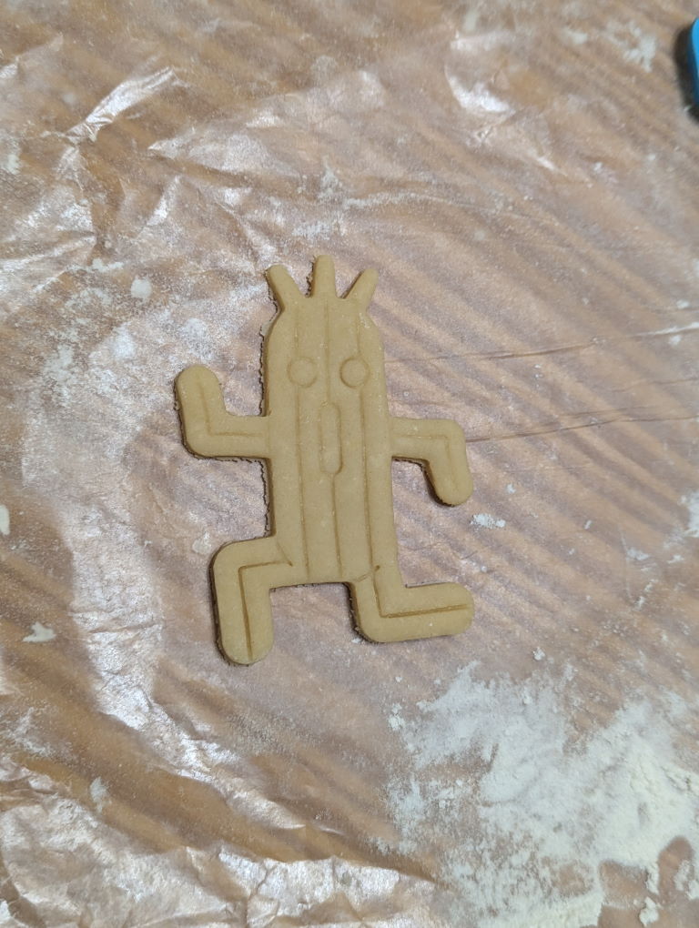 A Cactuar sugar cookie, fresh out of the cookie cutter. It looks amazing!