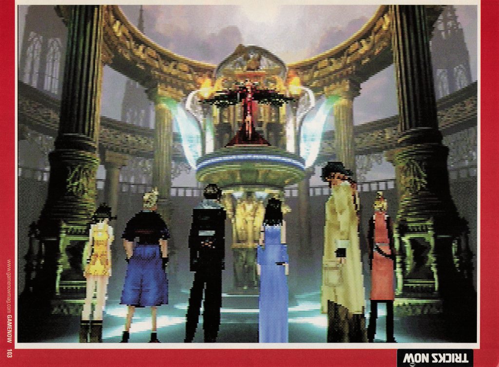 The party from Final Fantasy VIII standing in front of Ultimecia's throne. It's the same screenshot, again, but much larger.
