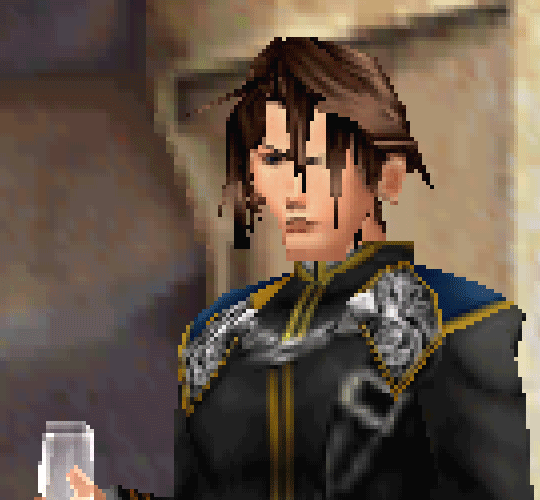 Squall in Final Fantasy VIII drinking during the SeeD graduation