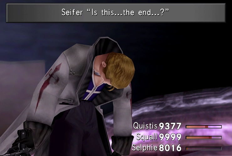 Seifer, bent over in pain, saying "Is this... the end...?"