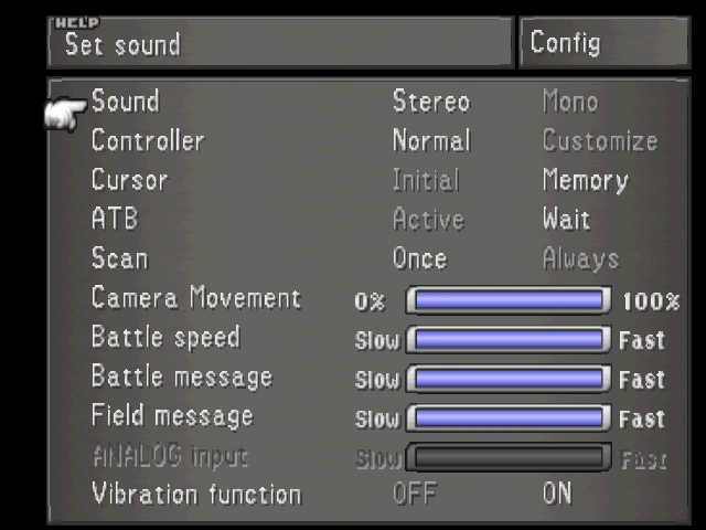 The Config menu from Final Fantasy VIII.