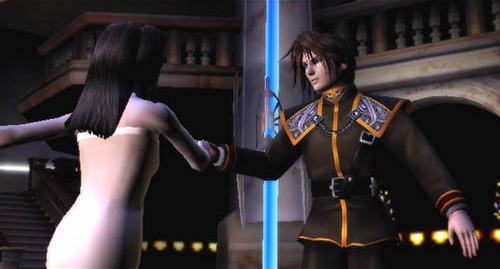 Squall and Rinoa dancing, as rendered on a PlayStation 2.