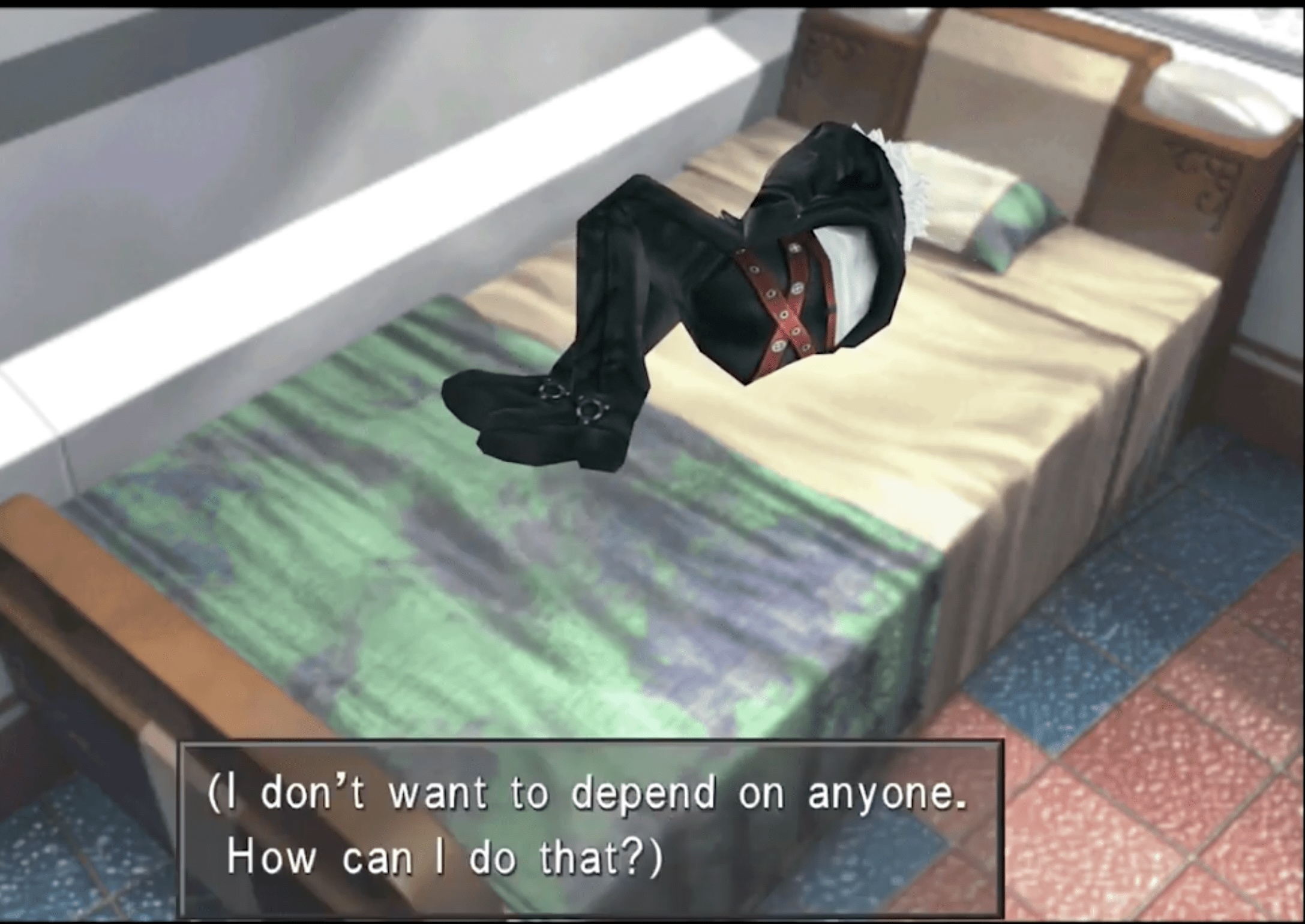 Squall in the fetal position on his bed