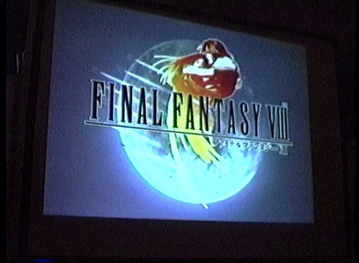 The logo for Final Fantasy VIII over the reflection of the moon in the water.